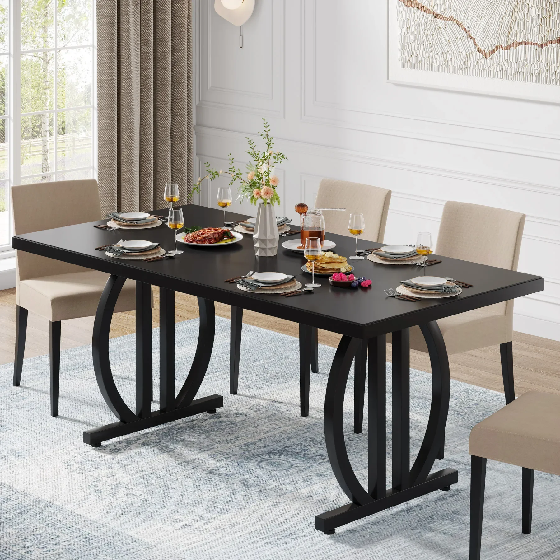 

Tribesigns Dining Table for 4-6 People, 63-Inch Large Dinner Table with Heavy Duty Metal Frame, Modern Industrial Kitchen Table