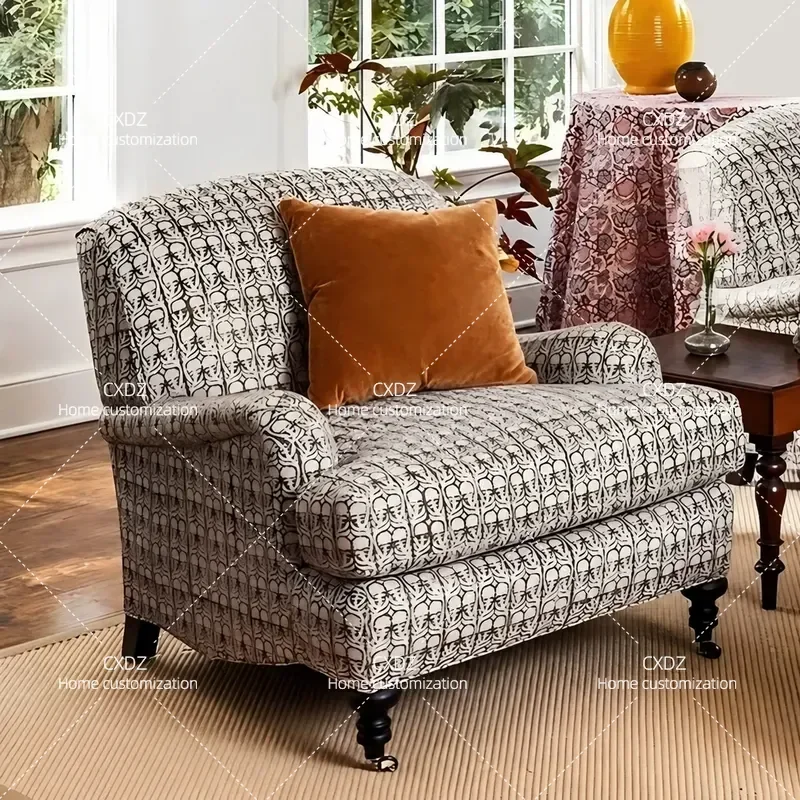 Rural Solid Wood Sofa Chair Living Room Leisure Single Chair Pastoral Small Apartment Household Balcony Small Sofa
