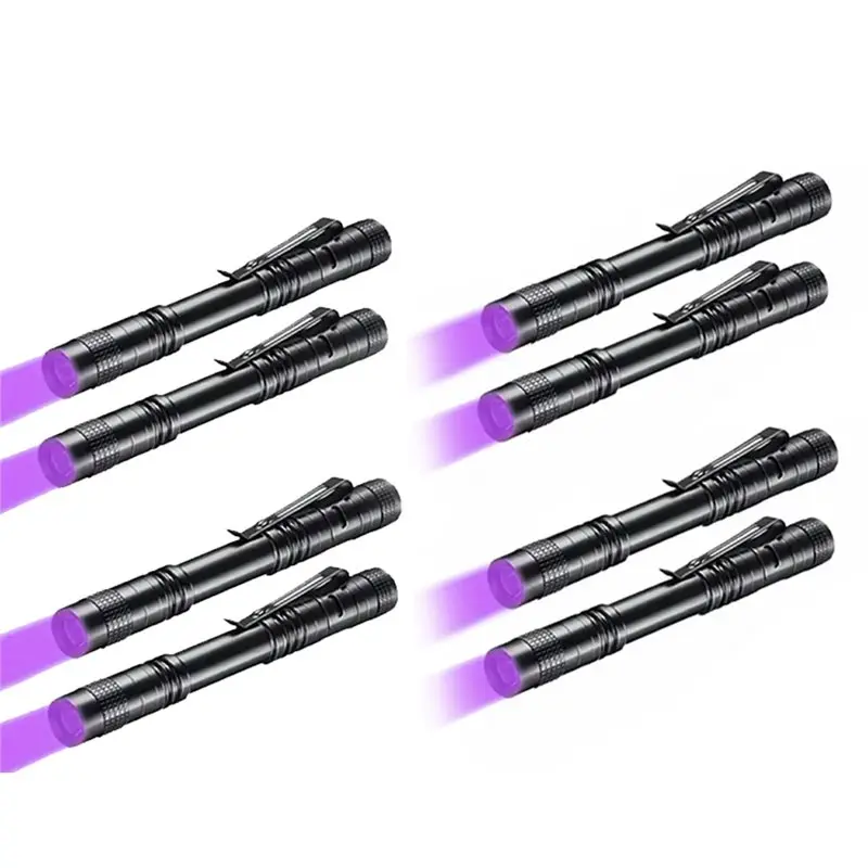UNCL Portable UV Flashlight Ultraviolet Torch With Pen Clip 8Pcs Violet Light Use Pet Urine Scorpion Detector UV Lamp