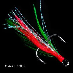 10pcs Treble Fishing Hook With Feather For Minnow Fly Fishing Lures Crankbaits Barbed Annular Sharpened Fishhook 10-3/0# sz005