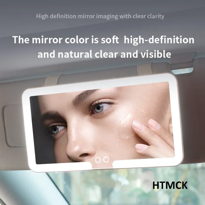 HTMCKUniversal Car Sun Visor Makeup Mirror with LED Fill Light, Rechargeable HD Vanity Mirror, Portable Car Interior Cosmetic Mi