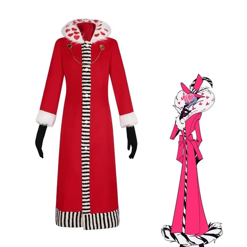 Valentino Cosplay Anime Hazbin Cartoon Hotel Roleplay Costume Men Role Long Red Coat Gloves Boys Adult Men Halloween Party Suit