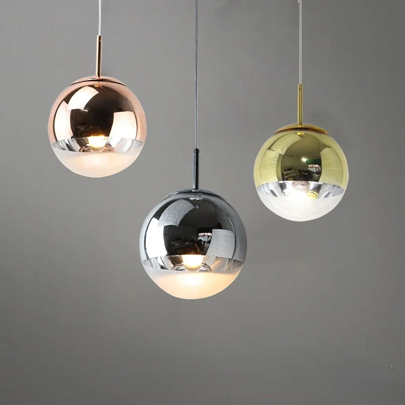 Nordic Personality Single Head Pendant Light Glass Ball Silver/Rose/Gold Hanging Lamp For Bedroom Bedside Restaurant Decor Light