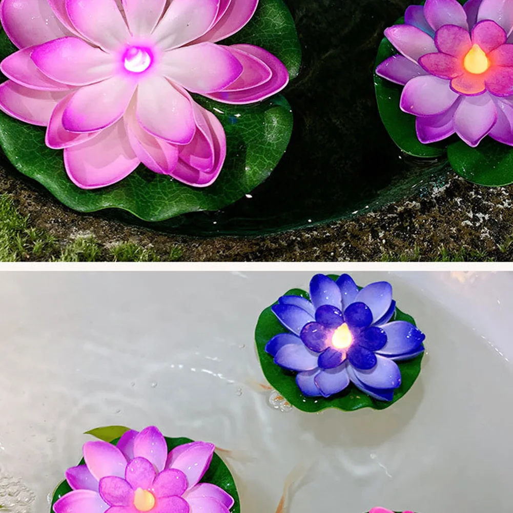 Floating Pool Light Battery Operated Lily Pad Flower Candle Waterproof Decorative River Lantern Blessing Water Lily Candle Light