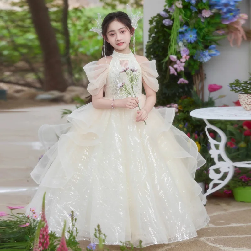 

Великолепное маленькое платье на день рождения для девочек, платье принцессы с цветочным узором для девочек, детский элитный костюм для выступлений на фортепиано