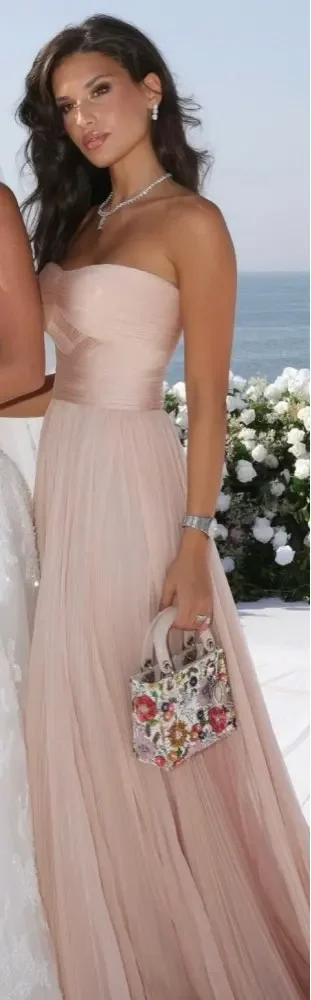 LISM Elegant Dusty Pink Silk Tulle Evening Dresses Wedding Party Sweetheart Pleats Prom Gowns Formal Party Occasion Dress