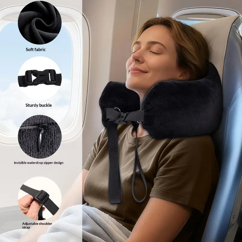 1PC Fillable U-Shaped Travel Neck Pillow Velvet Soft Case With Storage Bag Portable Lightweight For Airplane Office Nap