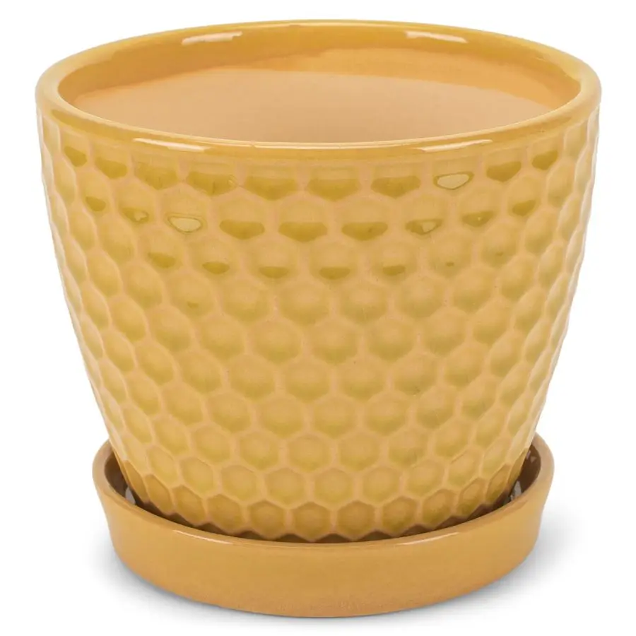 

Керамический цветочный горшок-кашпо Honeycomb Yellow 4.75 дюйма с поддоном
