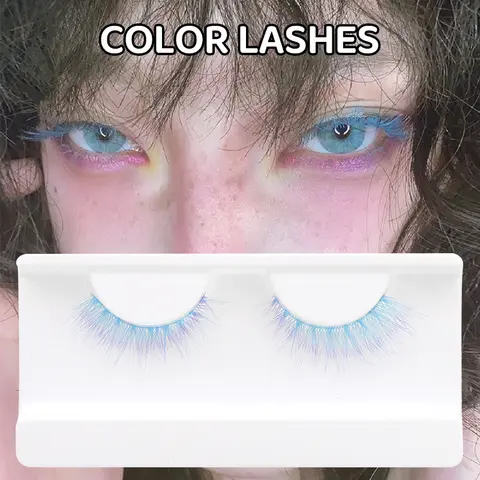 MInk 1 Pair Colored Lash Blue Fluffy Strip Lashes Natural Fake Lash Cosplay Makeup Wholesale Color Extension Eyelashes Colorful