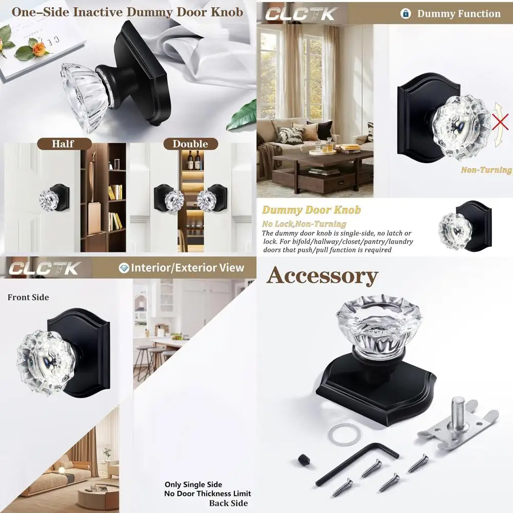 

Matte Black 4-Pack Crystal Half-Dummy Door Knobs for Closets & Bifold Doors