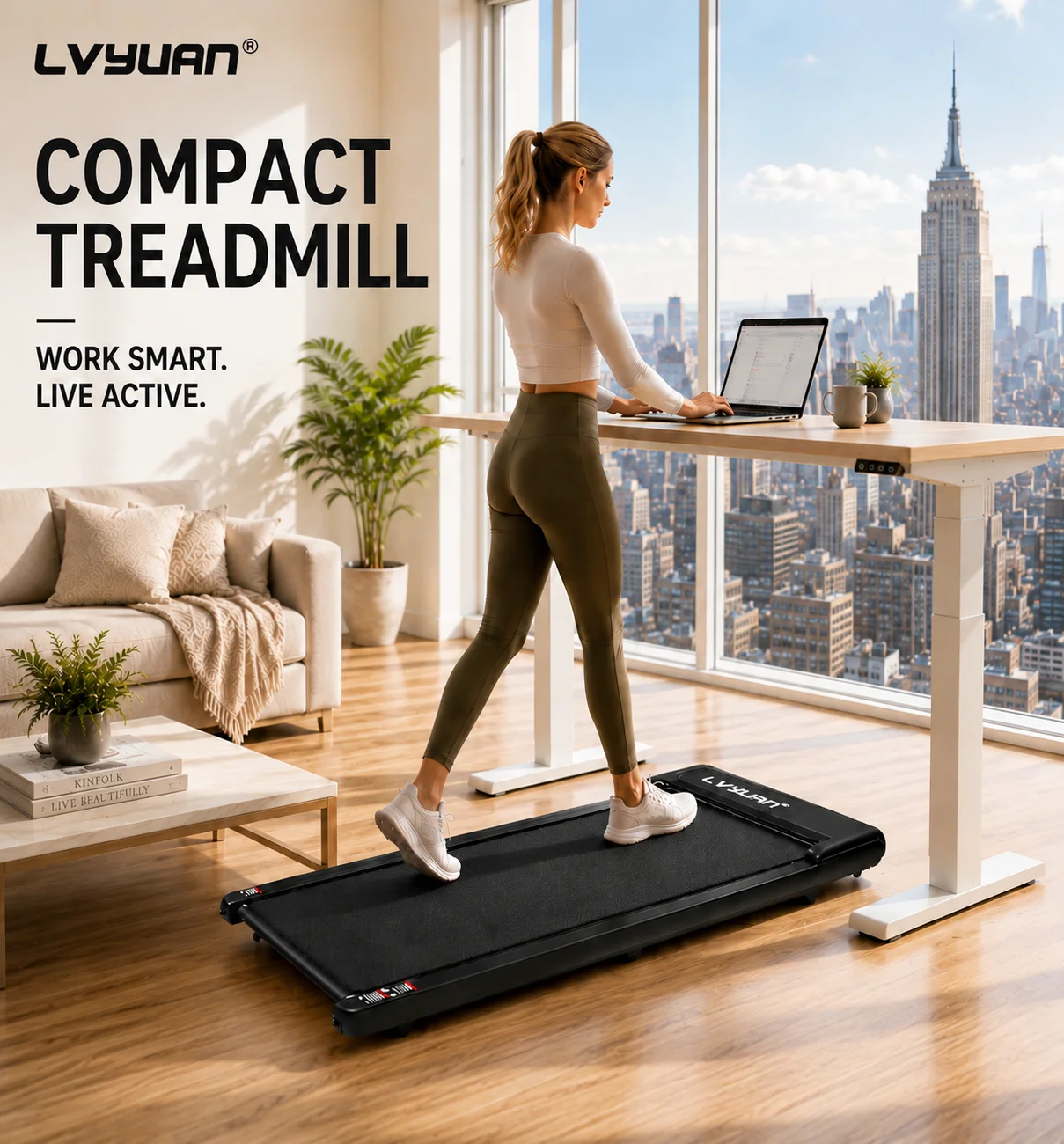 LVYUAN Walking Pad Treadmill 2HP Under Desk EQI_V5 Treadmill 6MPH Speed Foldable Portable Treadmill with Incline Function Remote Control LED Display Compact Running Machine for Home Office Walking Jogging Workout Fitness Equipment