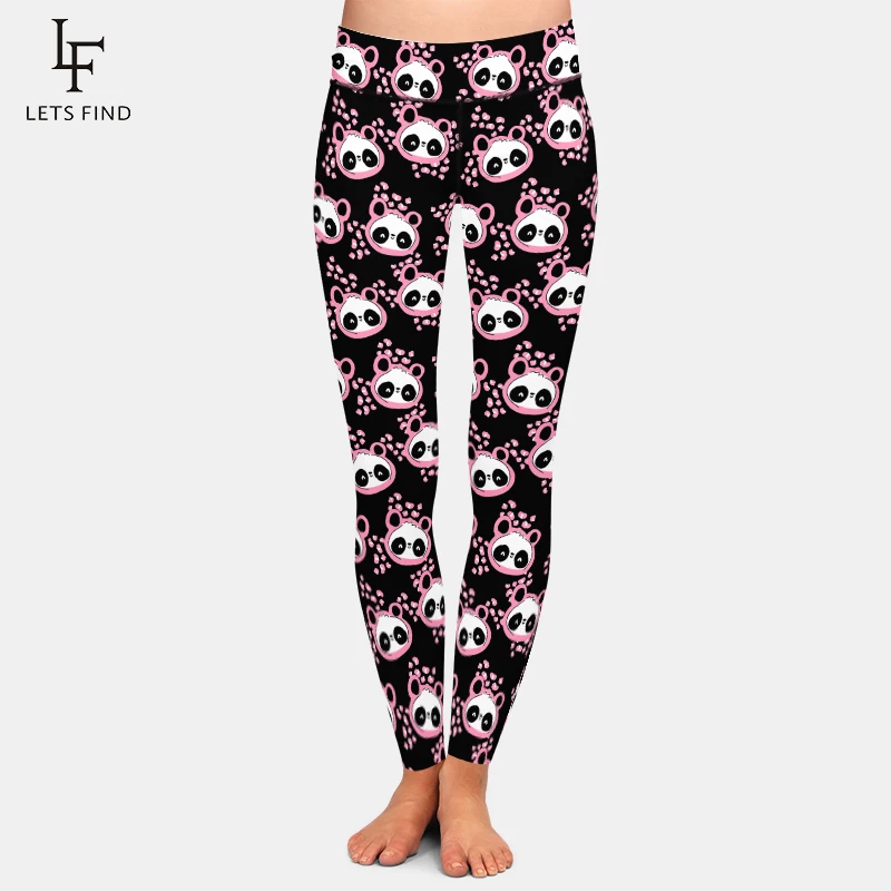 LETSFIND Fashion High Waist Women Fitness Sexy Slim Pants High Quaility Hand Drawn Cute Panda Black Pink Print Stretch Leggings