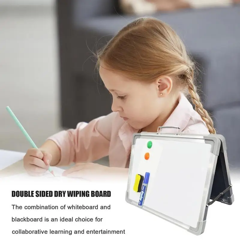 Imagem -03 - Double-sided Magnetic Dry Erase Board Dobrável Desktop Marker Escrita Desenho Aprendizagem Crianças Branco 16x12