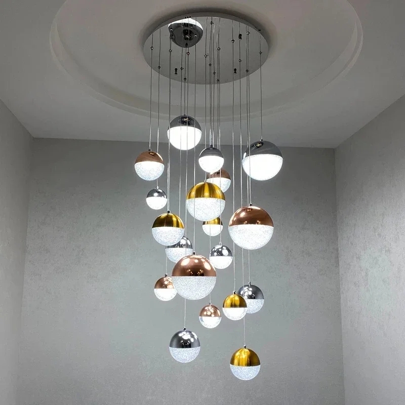 

Modern Acrylic Ball Led Chandeliers For Living Room Decor Lustres Round Stair Hanging Lamp Design Indoor Pendant Light Fixture