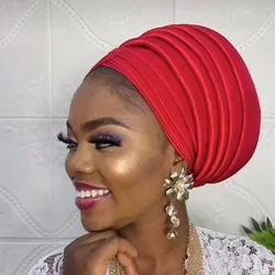 Otomatik Gele Afrika Headtie Kaput Şapka Türban Kadınlar için Pilili Müslüman Headwrap Nijeryalı Eşarp Başörtüsü Aso Oke Femme Kemo kapatma başlığı