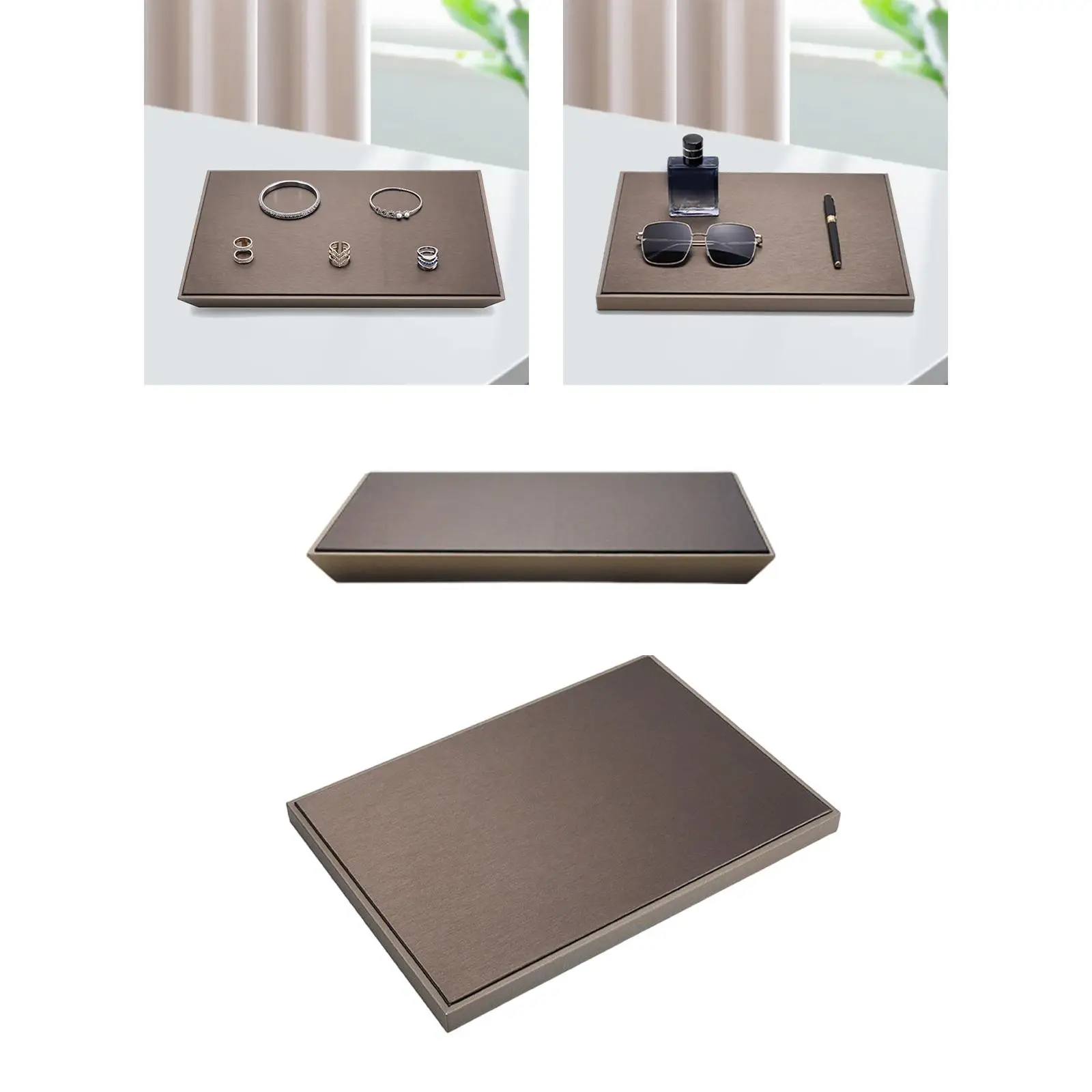PU Leather Jewelry Storage Tray Rectangle Display Case for Necklace Earring Bracelet Ring Pendant Organizer Box