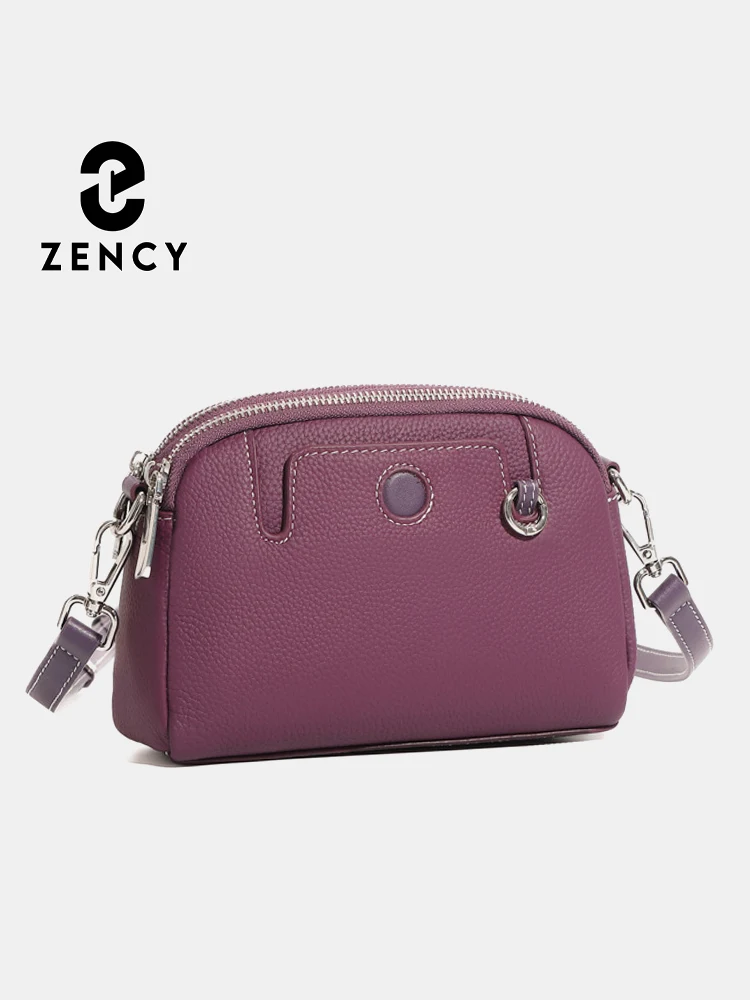 zency-本革女性財布カジュアルクラシックブラウンレディショルダークロスボディ高品質革牛革パープルバッグ-2025