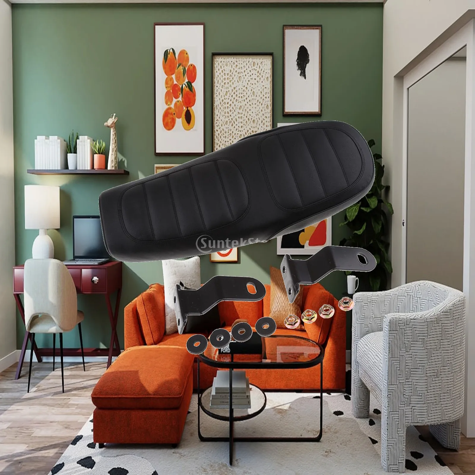 Retro Brat Flat Motorcycle Seat 63cm Soft Leatherette Vintage Cafe Racer Bench Universal Comfort Cushion for Riders