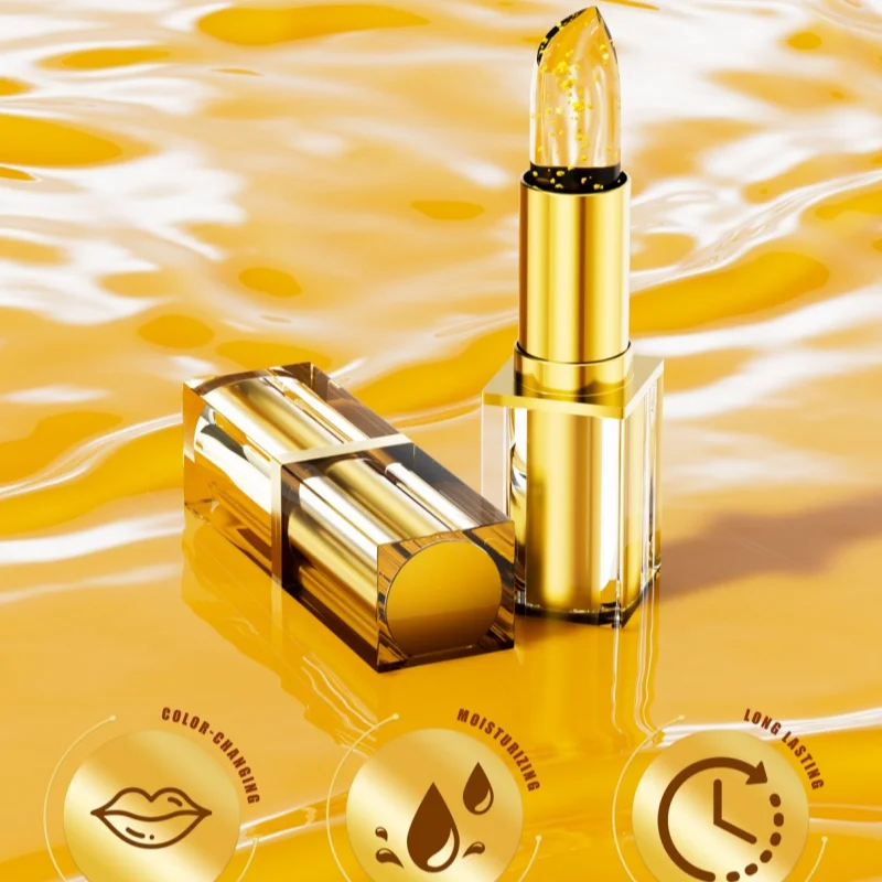 Color Changing Lipstick Gold Crystal Ph Lipstick Color Changing Long Lasting 24 Hours Moisturizing Glossy Shine Lip Gloss