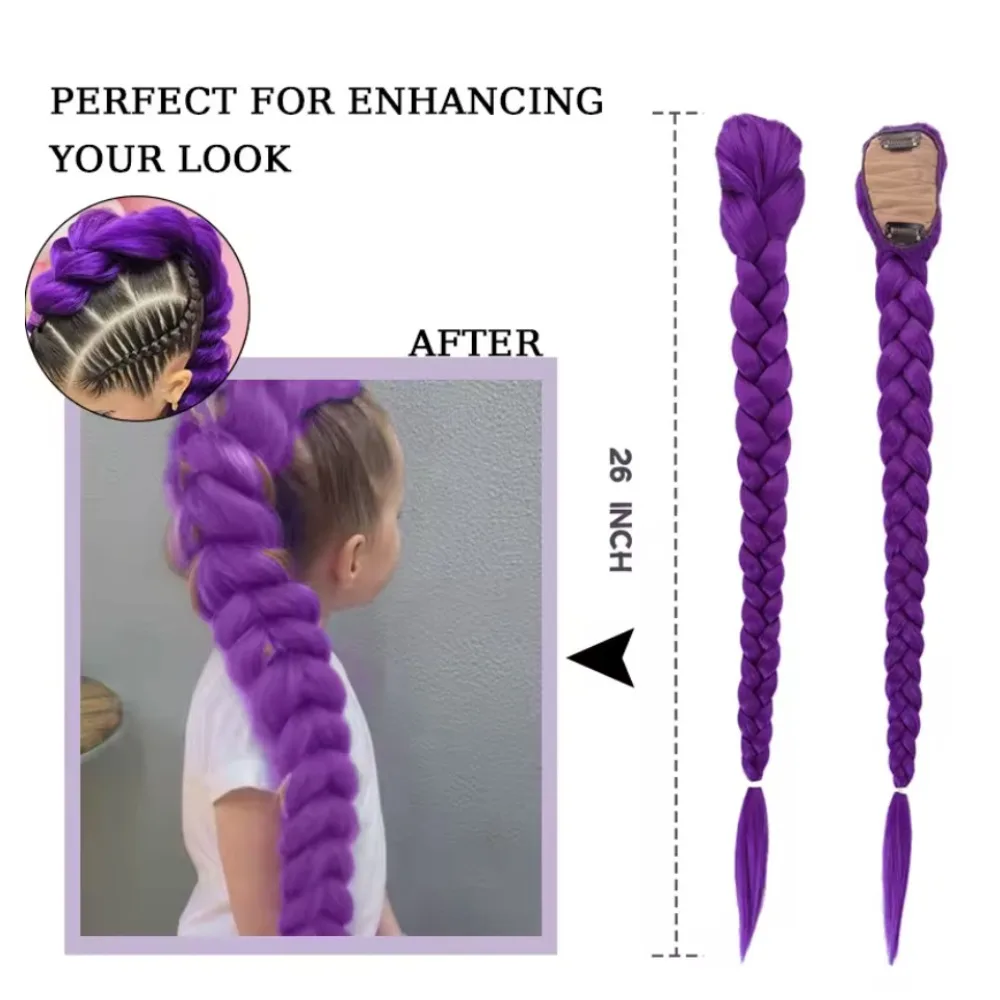 13pcs Anime Girl Groups Braided Ponytail Wig Hair Purple Colored Claws Girls Big Braids Cosplay Wigs Makeup Tattoo Sticker