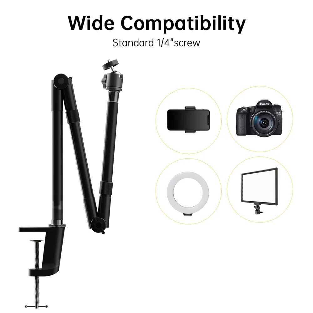 SH Desktop Bracket Flexible Three-section Metal 2kg Load Capacity With Ball Head Long Arm Camera Aluminum Stand Smartphone