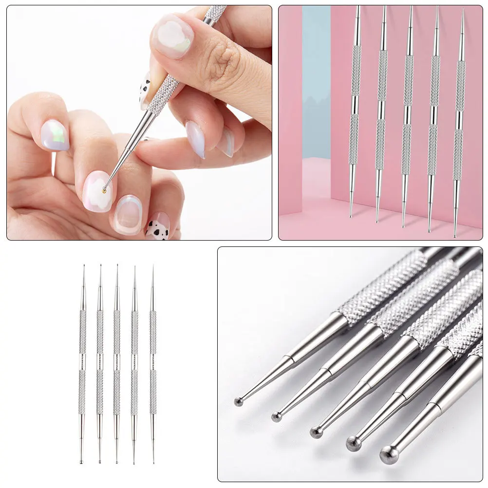 

5pcs Art Drawing Pen Stainless Steel Dual-Head Manicure Tool For Nail Painting Carving Diy Nail Art Accessories