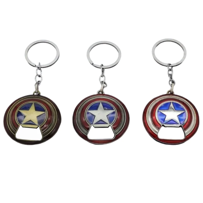 Miniso Anime Marvel Captain America Shield Metal Car Keychain Beer Bottle Openers Tools Keyring Men Women Bag Pendant Souvenir