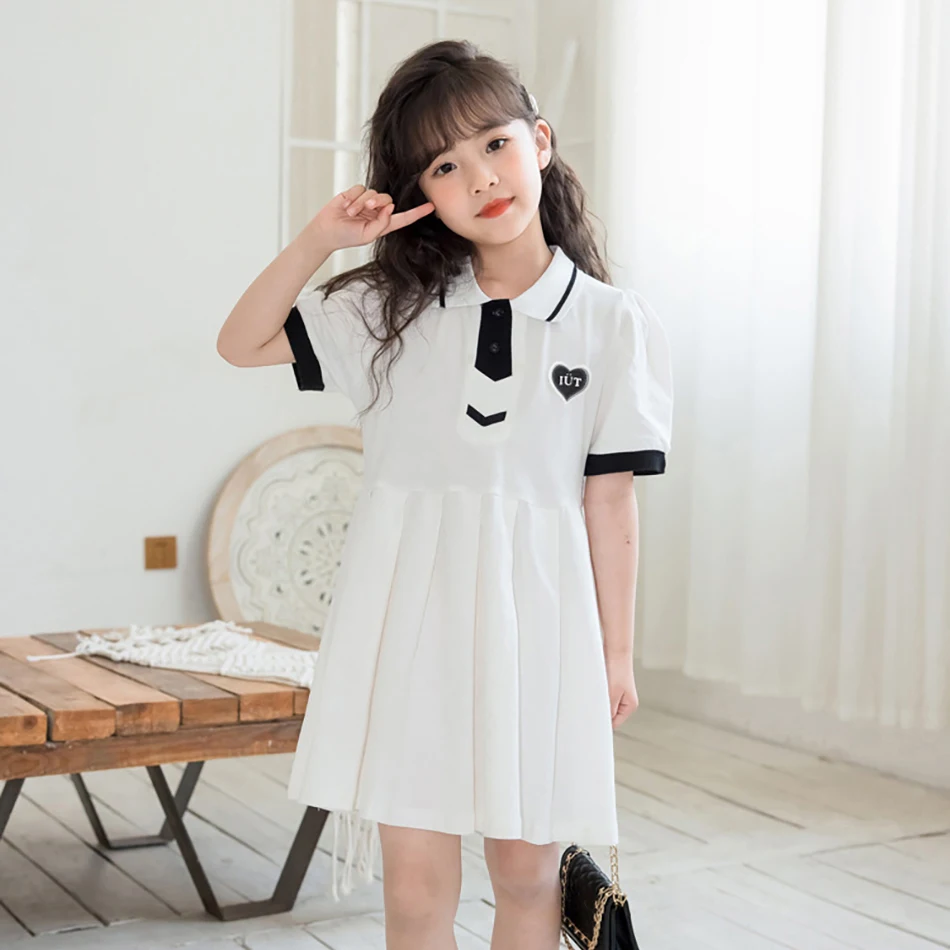 Chic Kids Summer Short Sleeve Polo Dress Pleated Skirt Little Fashionistas Girls Dresses Everyday Versatil Girls Casual Dresses