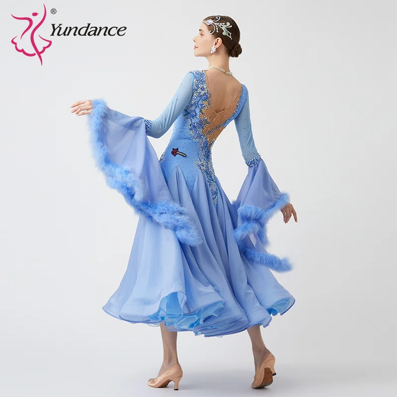 B-23151 New Women Modern Dance Rhinestone Color Diversity Dress Ballroom National Standard Waltz Competition Performance