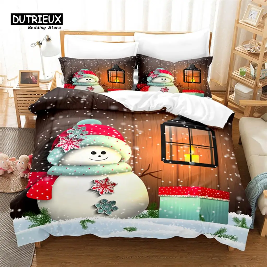 Christmas Snowman Duvet Cover Set, Fashion Bedding Set, Soft Comfortable Breathable Duvet Cover, For Bedroom Guest Room Decor