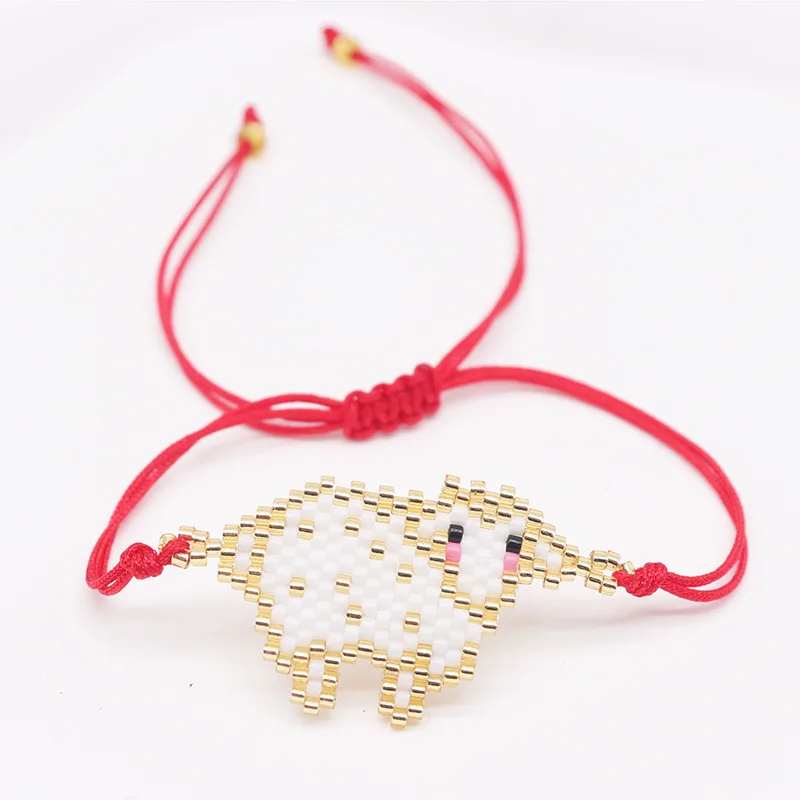 New Ins Cute Sheep Miyuki Bracelet With Red Rope Simple And Versatile Daily Animal Rice Bead Bracelet For Women