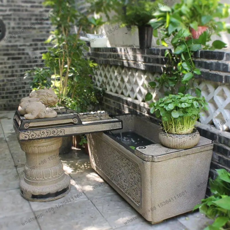 Landscaping fish pond, flowing water ornament, circulating water tank, courtyard decoration water landscape fish tank integrated
