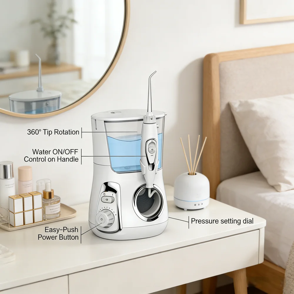 

800ML Desktop Oral Irrigator Dental Hydrotherapy, IPX7 Waterproof 360° Flushing 10 Modes 5 Nozzles