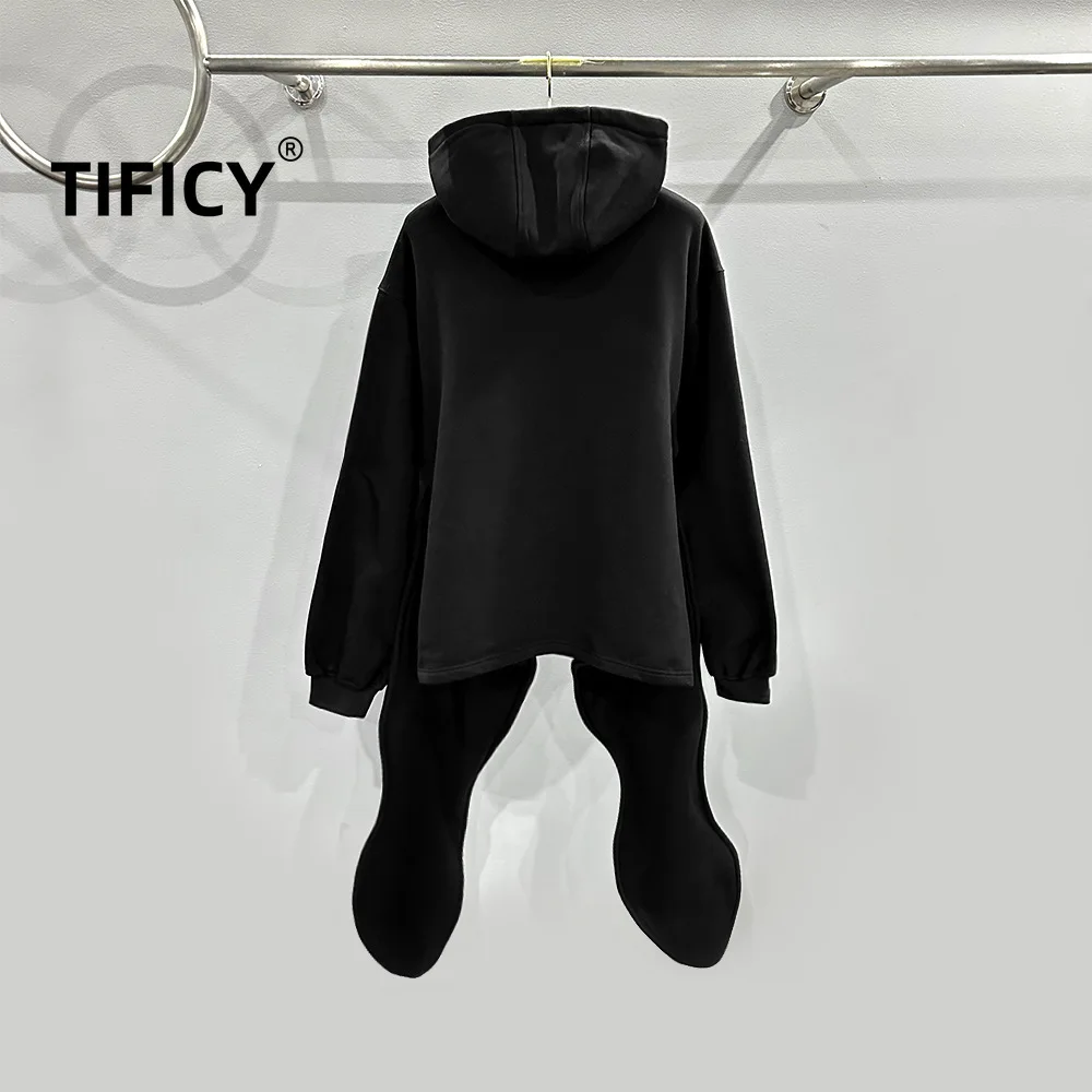 High Street Men and Women's Dark Niche Independent Personality Waist Knot Decoration Embroidery Knitted Hooded Loose Sweatshirt
