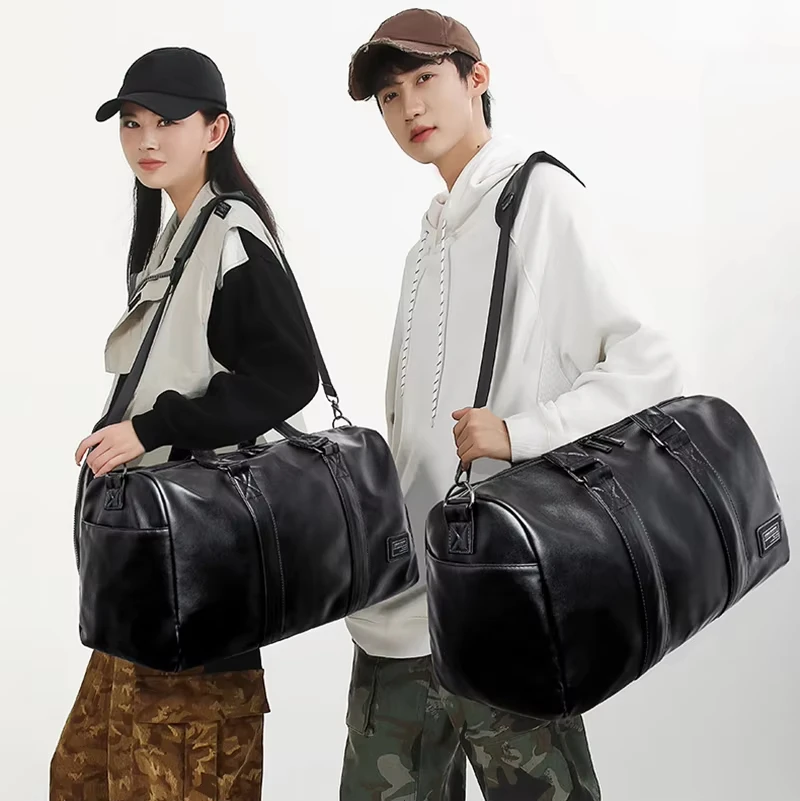 PU Fitness Gym Bag Handbag Men Leisure Sports Shoulder Crossbody Large Swimming with Shoe Pocket Dry Wet Travel Workout Duffel