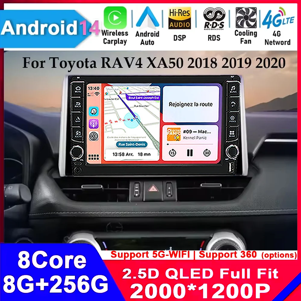 

Android 14 Carplay Auto Car Radio For Toyota RAV4 XA50 2018 2019 2020 GPS Navigation Multimedia Video Player 4G WIFI 360 Camera