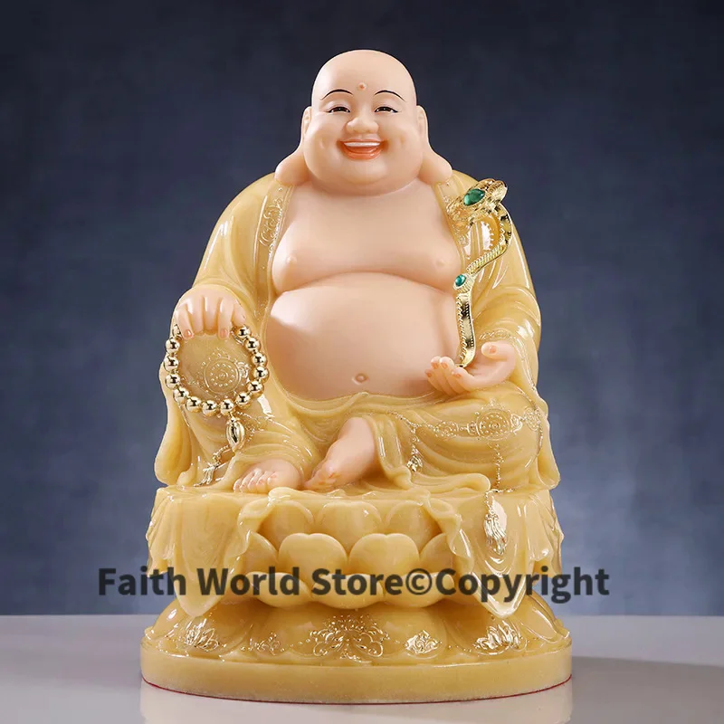 2025 HOME company Business career prosperous good luck High grade yellow jade God of Wealth Maitreya CAI SHEN Buddha God statue