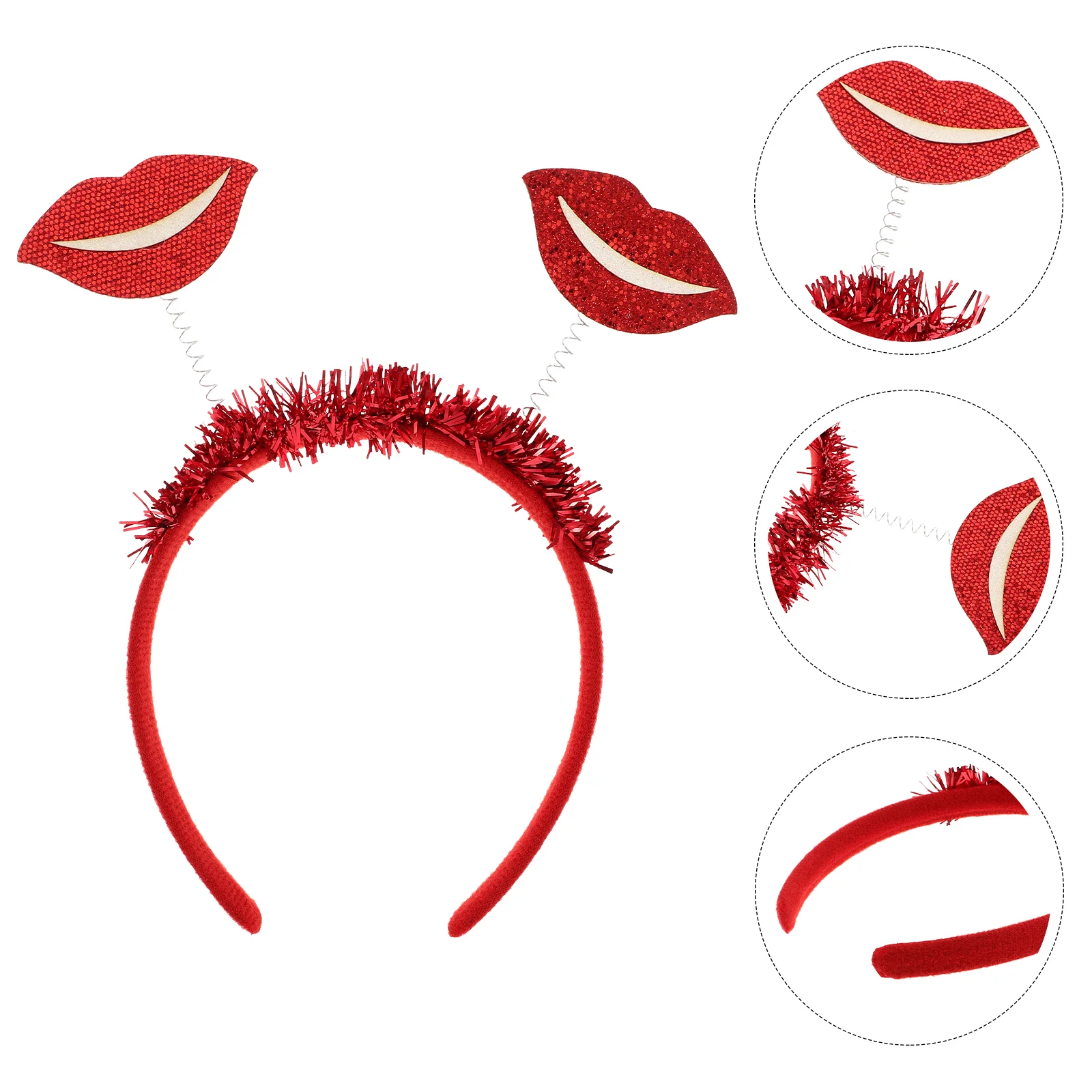 Lip Headband Kiss Lips Red Pom Hair Ties Accessories for Women Valentines Day Costumes Gretel Halloween Cupid Ears Miss