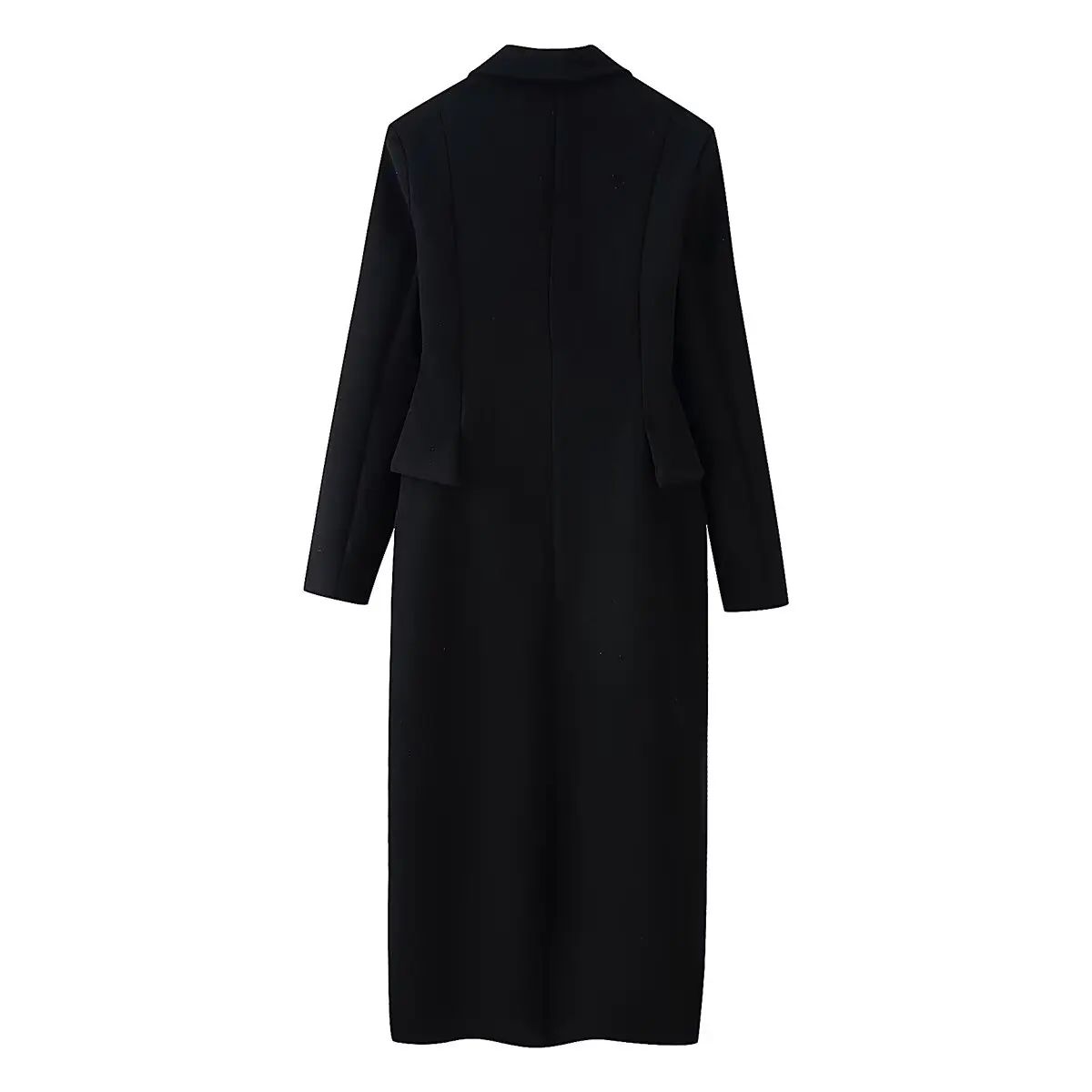 المرأة زر أسود أنيق طويل السترة معطف الصوف الإناث الخامس الرقبة طويلة الأكمام سليم صالح سترة الخريف الشتاء سيدة الصلبة Outwea #4