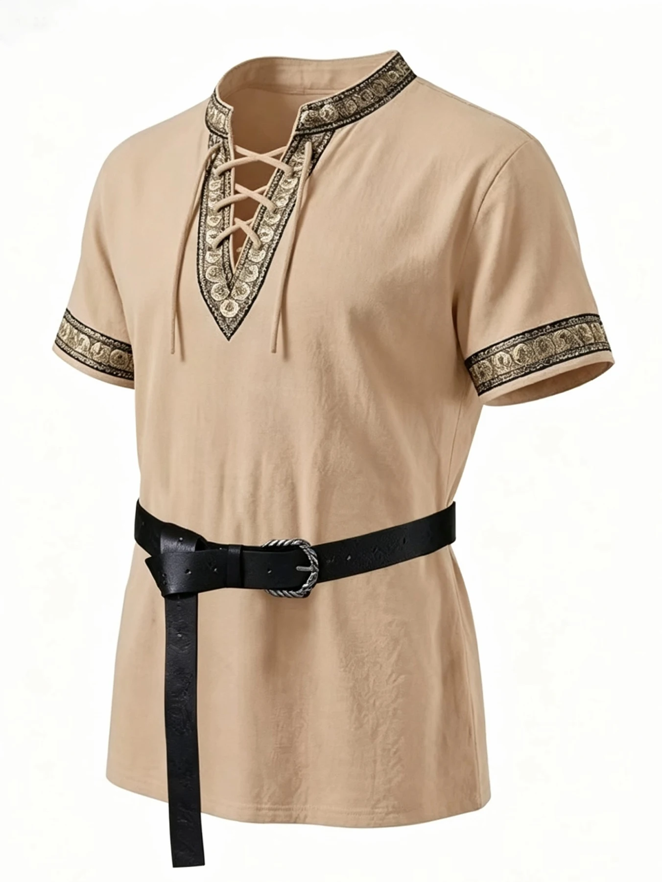 Celtic Knight Medieval Renaissance Nordic Retro Costume Performance Masked Character Role-Playing Short-Sleeved Shirt