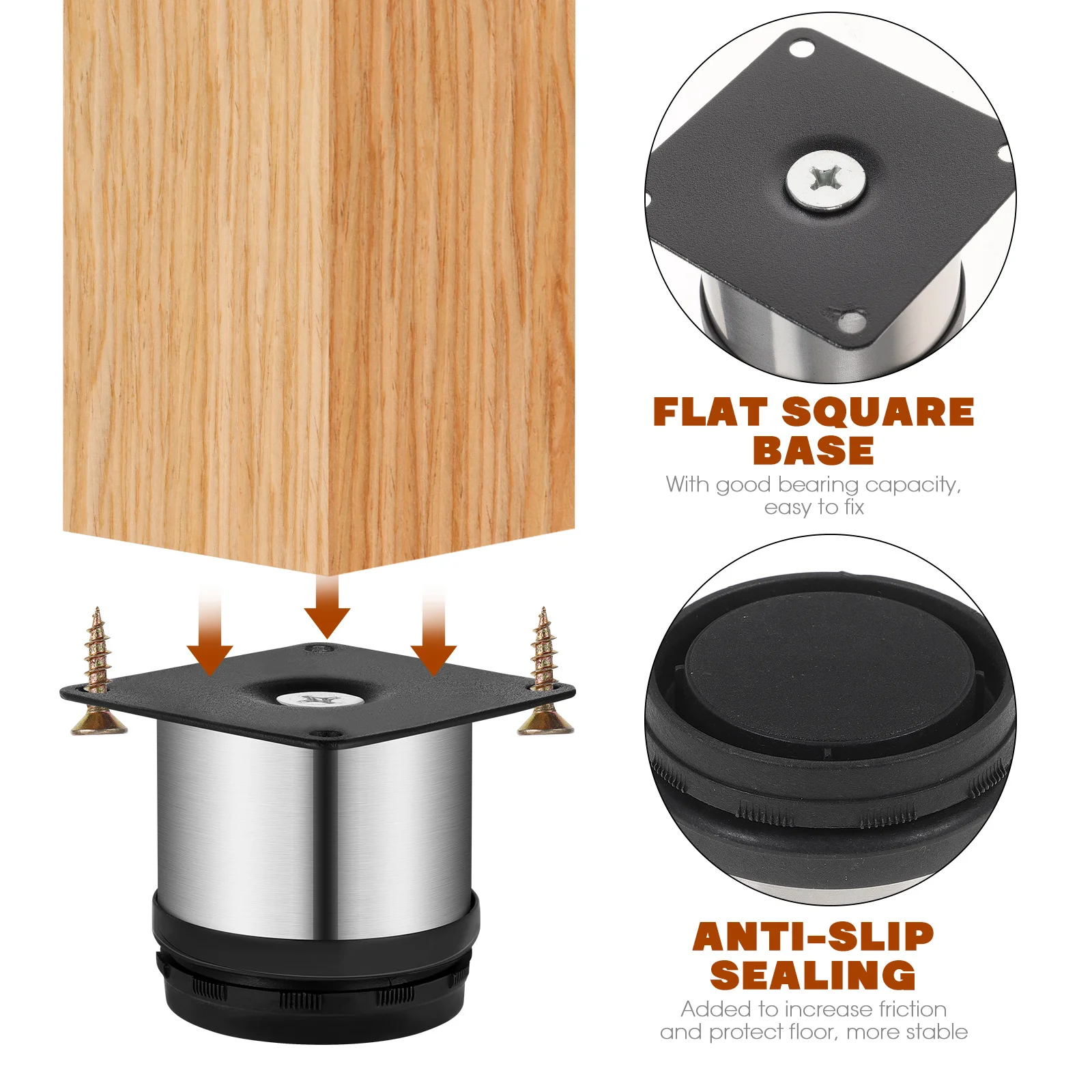 4 قطعة أرجل قطع الأثاث المستديرة القابلة للتعديل تدعم أقدام الفولاذ المقاوم للصدأ لرفوف خزائن ذاتية الصنع الثقيلة 60x50 مللي متر حجم 197x236x197 #1