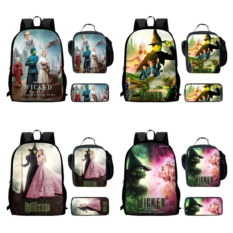 Cartoon Wicked Child School Backpack With Lunch Bags Pencil Bags For Age 4-9 ,Light Weight Child School Bags For Boys Girls