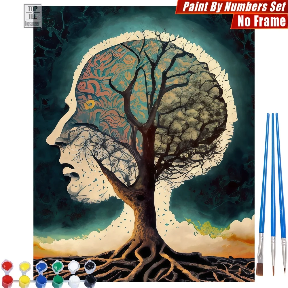 

Набор цифровых масляных красок Tree root head - Абстрактное настенное искусство с изображением человеческой природы, подарок на Хэллоуин для бабушки