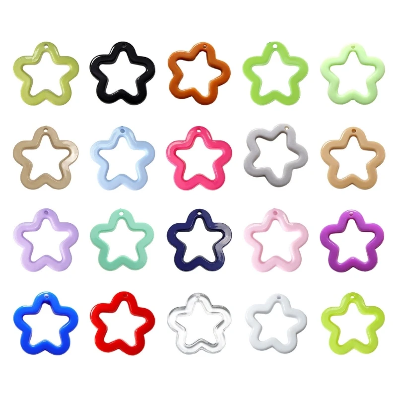 Colorful Hollow Star Charm Necklace Pendant Bracelet Jewelry Making Handmade Crafts Diy Supplies 30x30mm 20 Color