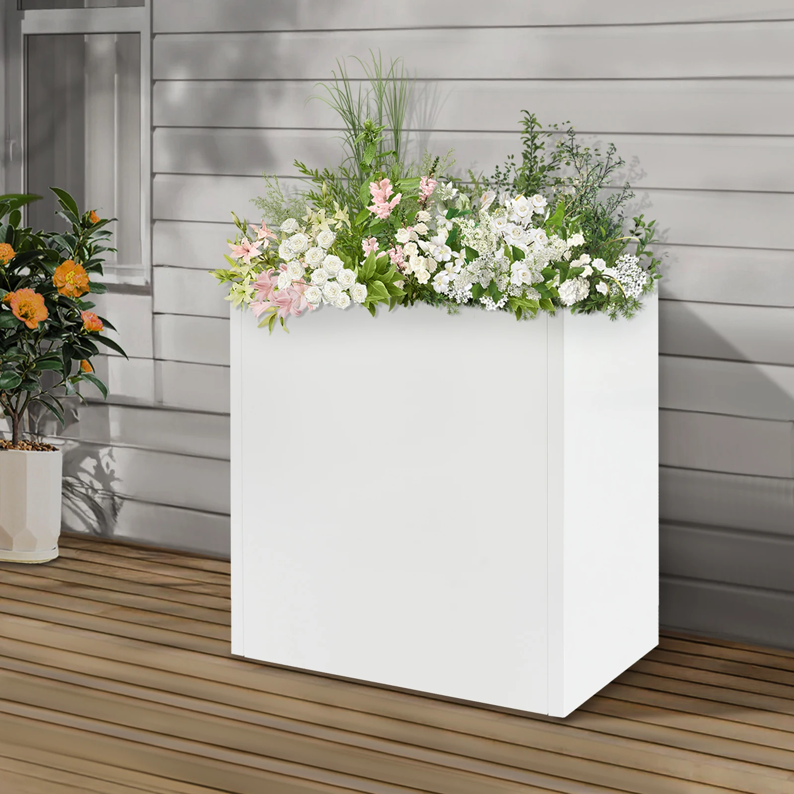 

Tall Outdoor Indoor Planter Box 24Lx10Wx24H Inches Rectangular Large Flowerpot Tall Metal Planter Box