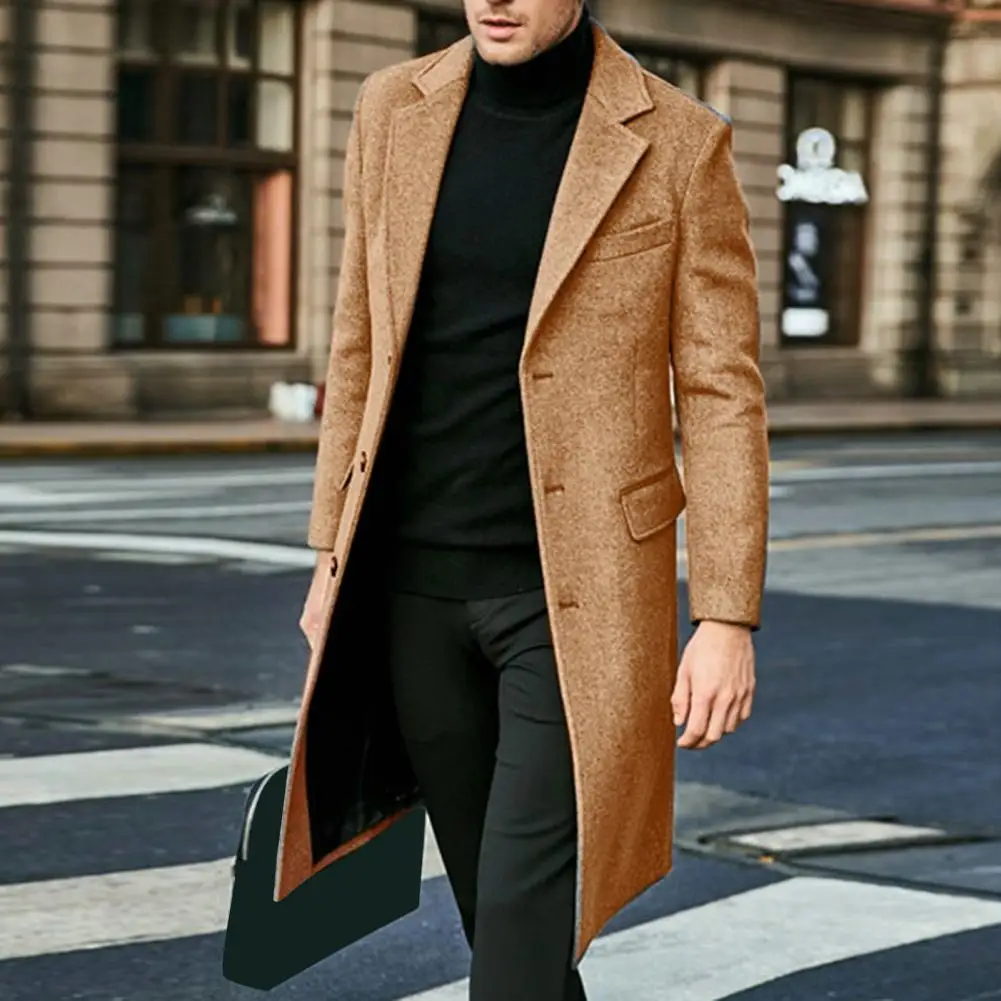 Thick Woolen Coat Men's Woolen Windbreaker Woolen Coat Single-breasted Split Straight British Style Windbreaker Long Overcoat