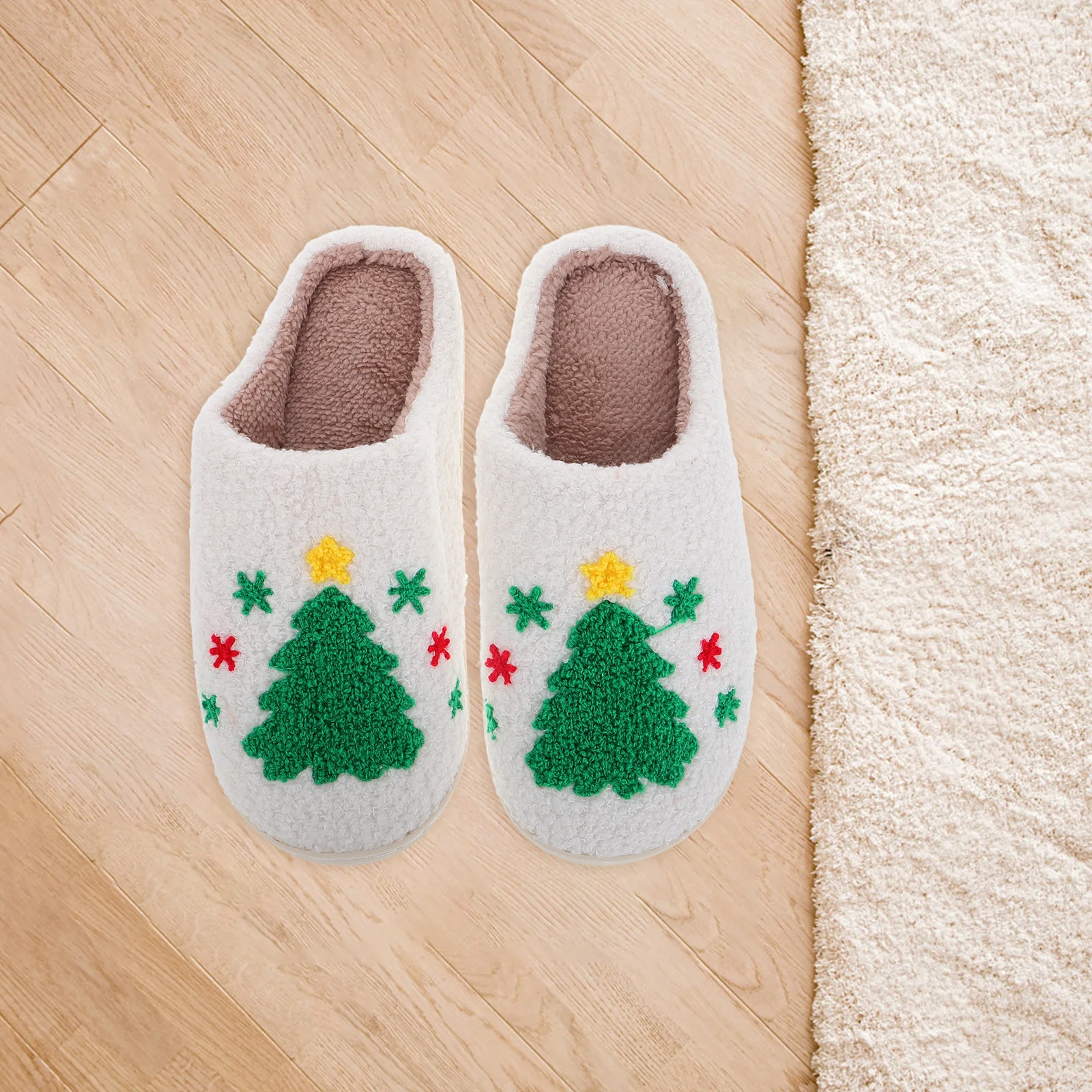 Christmas Tree Cotton Slippers Winter Holiday Fuzzy for Women Outdoor Indoor Autumn And Xmas Cozy Pvc Fluffy Washable Trees