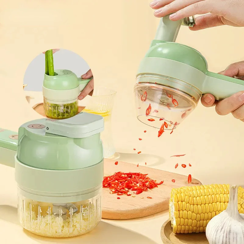 4in1 Handheld Wireless Vegetable Cutter Set - Garlic Masher, Food Chopper, Meat Grinder, Peel Slice Machine