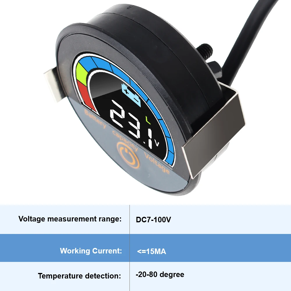 Tester pojemności akumulatora Cyfrowy woltomierz okrągły Wskaźnik poziomu akumulatora Uniwersalny samochodowy miernik napięcia Wodoodporny DC7-100V
