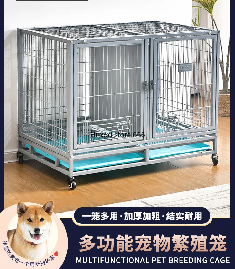 Indoor household double door dog cage with toilet medium and small dog folding mother and child cage